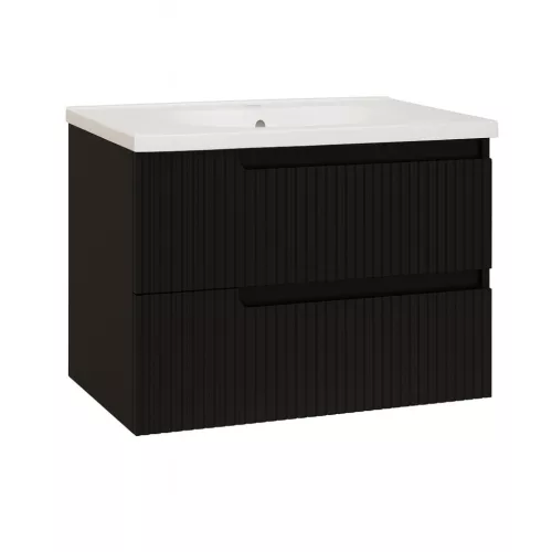 Piramida EURIDIKA fali fürdőszobabútor - műmárvány mosdóval -2 fiókos - PINO FEKETE -65 x 48 x 53 cm