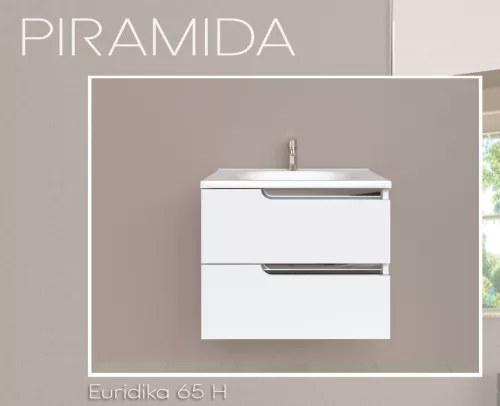 Piramida EURIDIKA fali fürdőszobabútor - műmárvány mosdóval -2 fiókos - 65 x 53 x 48 cm