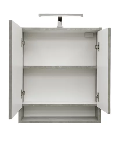 Piramida AKVA Tükrös fürdőszobai szekrény - 2 ajtós kivitel - LED világítással - FEHÉR-SZÜRKE - 65 x 69 x 15 cm