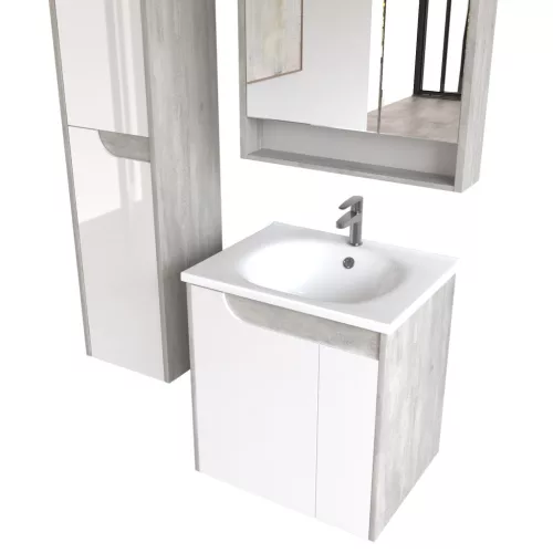 Piramida AKVA Tükrös fürdőszobai szekrény - 2 ajtós kivitel - LED világítással - FEHÉR-SZÜRKE - 65 x 69 x 15 cm