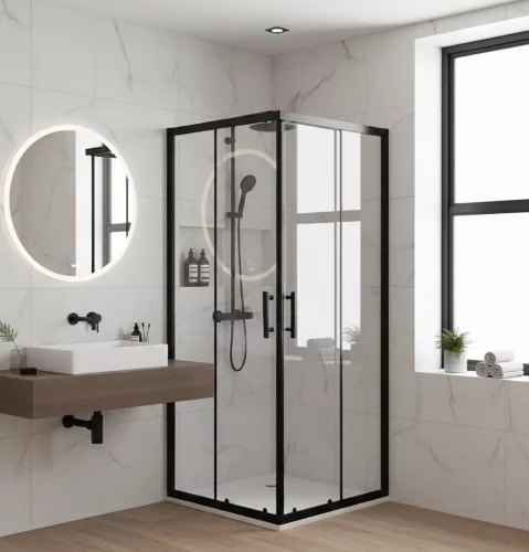 Viva AQUA Max Zuhanykabin SZÖGLETES FEKETE Profil - 6 mm víztiszta üveg - 90 x 90 x 190 cm