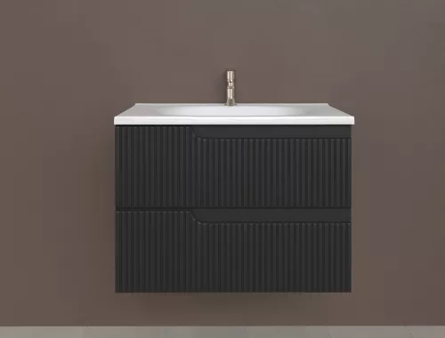 Piramida EURIDIKA fali fürdőszobabútor - műmárvány mosdóval -2 fiókos - PINO FEKETE - 75 x 48 x 53cm