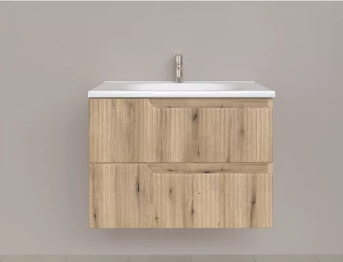 Piramida EURIDIKA fali fürdőszobabútor - műmárvány mosdóval -2 fiókos - PINO TÖLGY - 75 x 48 x 53 cm