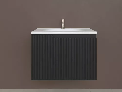 Piramida EURIDIKA fali fürdőszobabútor - műmárvány mosdóval -2 ajtós - PINO FEKETE - 75 x 48 x 53 cm