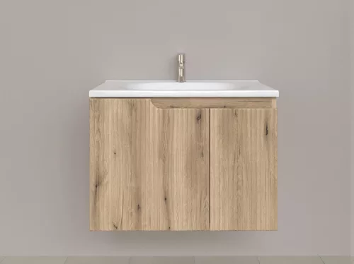 Piramida EURIDIKA fali fürdőszobabútor - műmárvány mosdóval -2 ajtós - PINO TÖLGY - 75 x 48 x 53 cm