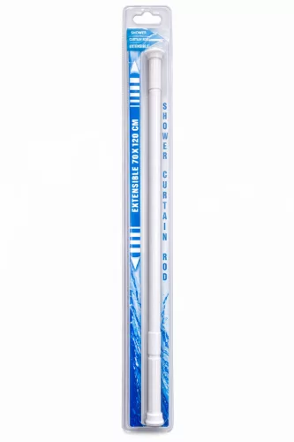 Zuhanyfüggönytartó-rúd - egyenes - állítható/ teleszkópos - fehér - 70-120 cm