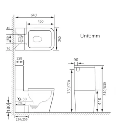Eros ES QUADRO monoblokk WC - perem nélküli - WC ülőkével komplett