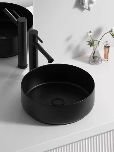 Eros SIMPLE 8 - PULTRA ültethető - Top Counter - porcelán mosdó - MATT FEKETE - 36 x 36 x 13 cm