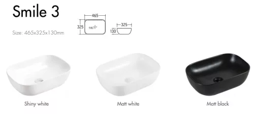 Eros SMILE 3 - PULTRA ültethető - Top Counter - porcelán mosdó - MATT SZÜRKE - 46,5 x 32,5 x 13 cm
