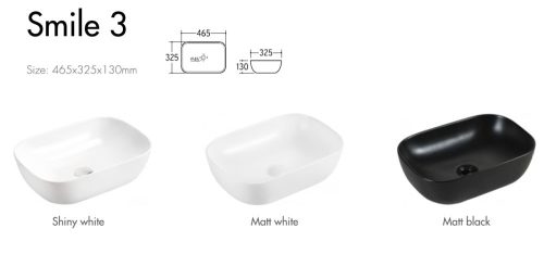 Eros SMILE 3 - PULTRA ültethető - Top Counter - porcelán mosdó - 46,5 x 32,5 x 13 cm