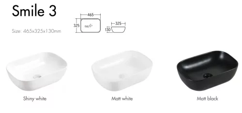 Eros SMILE 3 - PULTRA ültethető - Top Counter - porcelán mosdó - 46,5 x 32,5 x 13 cm