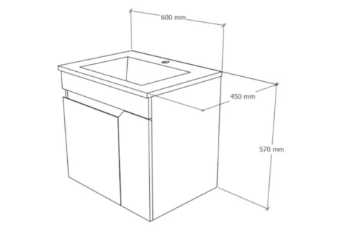 TMP VISION 60 fali függesztett fürdőszobai bútor - SKY E-8099-60 porcelán mosdóval - 61 x 46 x 56 cm