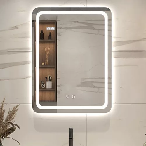Viva AURA fürdőszoba tükör - érintőkapcsolós - páramenetesítős - órával - LED - ÁLLÓ - 60 x 80 cm