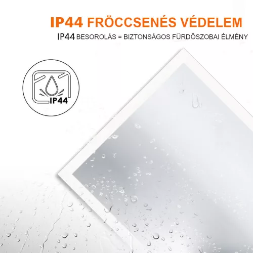 Viva AURA fürdőszoba tükör - érintőkapcsolós - páramenetesítős - órával - LED - FEKVŐ - 80 x 60 cm