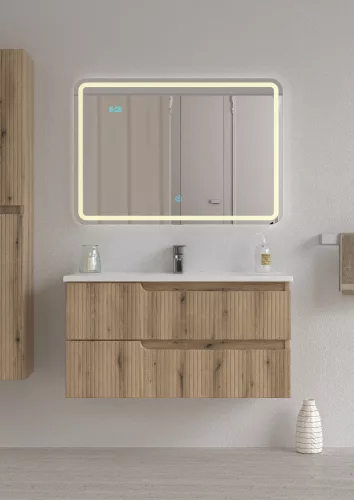 Viva AURA fürdőszoba tükör - érintőkapcsolós - páramenetesítős - órával - LED - FEKVŐ - 100 x 70 cm