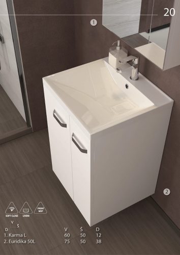 Piramida EURIDIKA 50L fali / álló fürdőszobabútor - műmárvány mosdóval - 50 x 75 x 38 cm