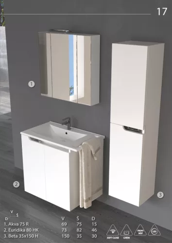 Piramida AKVA Tükrös fürdőszobai szekrény - LED világítással - 75 x 69 x 15 cm
