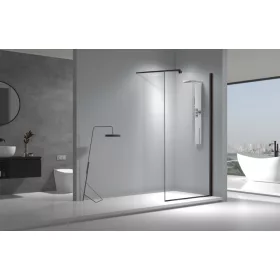   Viva AQUA Max WALK IN Zuhanyfal - FEKETE profil - 8 mm vízlepergető víztiszta üveg - 90 x 200 cm