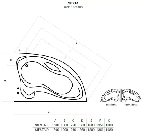 Favorit SIESTA L aszimmetrikus szaniter akril kád BALOS - 150 x 100 cm