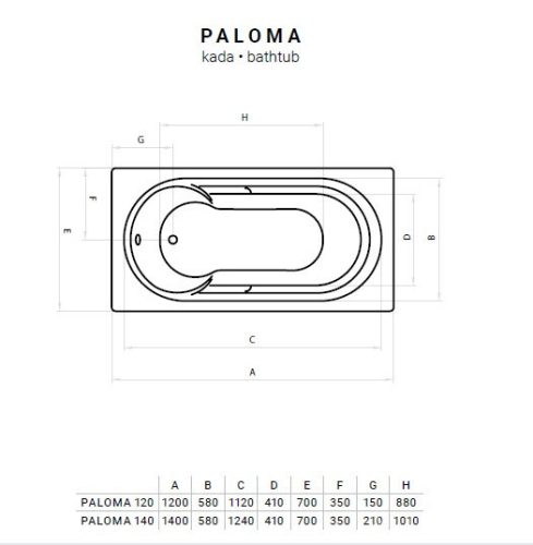 Favorit PALOMA szaniter akril kád - 140 x 70 cm