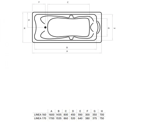 Favorit LINEA szaniter akril kád - 170 x 75 cm