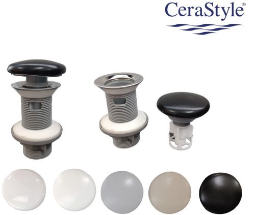 Klikk - klakk leeresztő - MATT SZÜRKE - porcelán - túlfolyós mosdókagylóhoz - 5/4" - Ø 73 mm