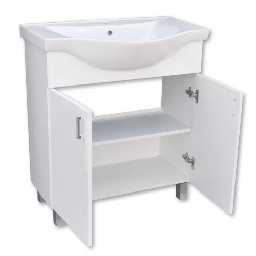 VivaStyle EKONOMIK 75 lábon álló 2 ajtós fürdőszobabútor Sanovit ZENON 6075 mosdóval 75 x 50 cm