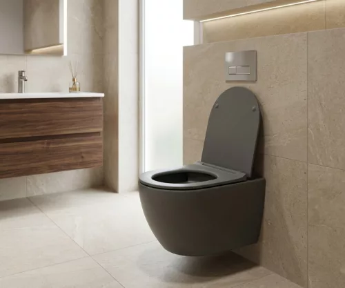 Eros ES BELLA SLIM fali WC - MATT SZÜRKE - WC ülőkével - VORTEX örvényöblítéssel - 49 cm