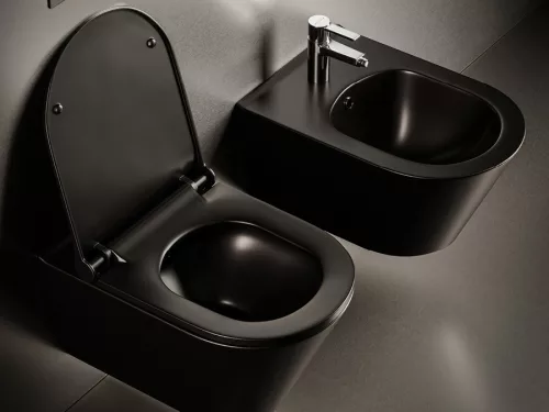 CeraStyle IBIZA fali WC - MATT FEKETE - BEÉPÍTETT bidé funkcióval - perem nélküli