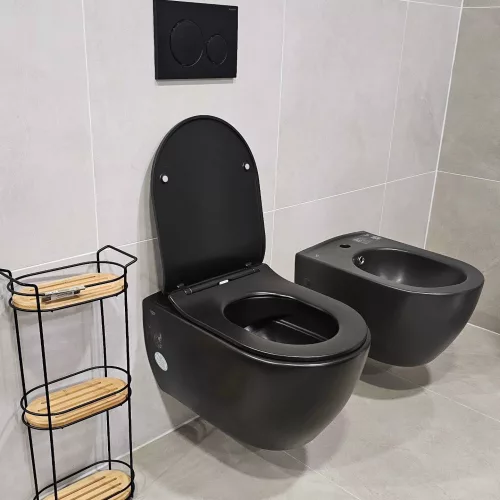 CeraStyle CITY fali WC - MATT FEKETE - BEÉPÍTETT bidé funkcióval - perem nélküli