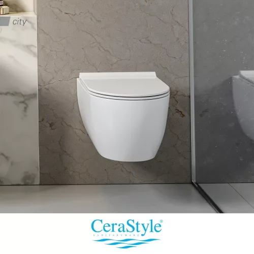 CeraStyle CITY fali WC - MATT FEHÉR - rimless - perem nélküli - rejtett rögzítésű - 53 cm
