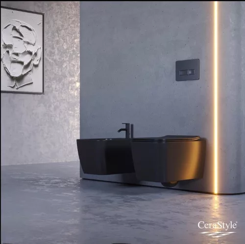 CeraStyle HERA fali WC - MATT FEKETE - rimless - perem nélküli - rejtett szerelésű