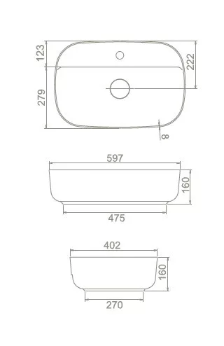 CeraStyle AQUA - PULTRA ültethető - Top Counter - porcelán mosdó - MATT FEKETE - 60 x 40 cm