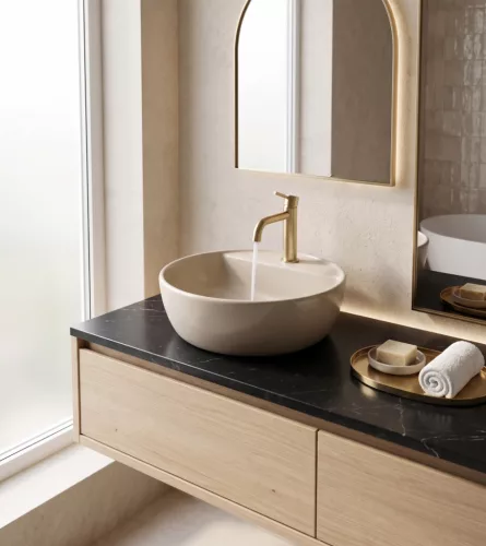 CeraStyle ONE - PULTRA ültethető - Top Counter mosdó - MATT BÉZS - csaplyukas - átm. 42 cm