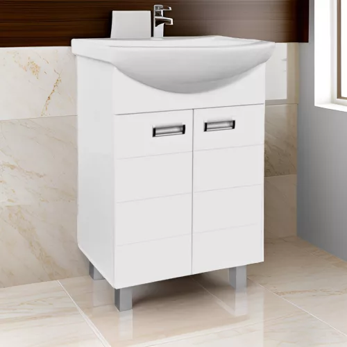 Viva SZQUARE 55 lábon álló fürdőszobabútor Sanovit ZENON 6055 porcelán mosdóval 55 x 44 cm