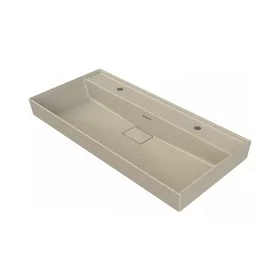   CeraStyle SHARP - MATT BÉZS - porcelán mosdókagyló - DUPLA csaplyukas - 100 x 48 cm