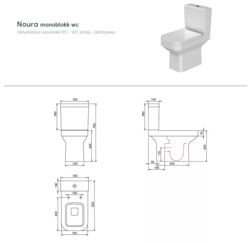 CeraStyle NOURA monoblokk WC - BEÉPÍTETT bidé funkcióval - NEM FALIG érő talppal